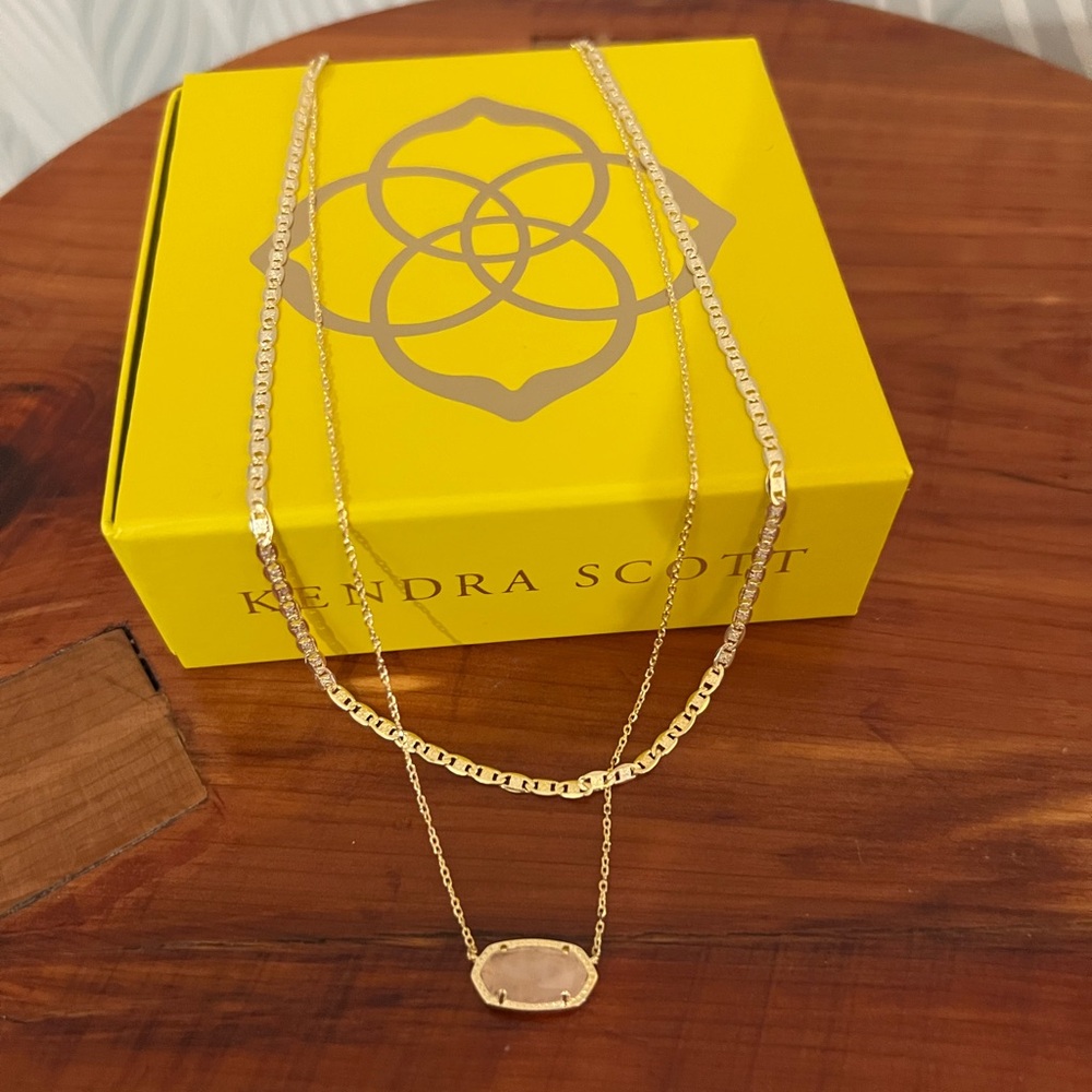 Kendra Scott Gold Necklace with Blush Stone